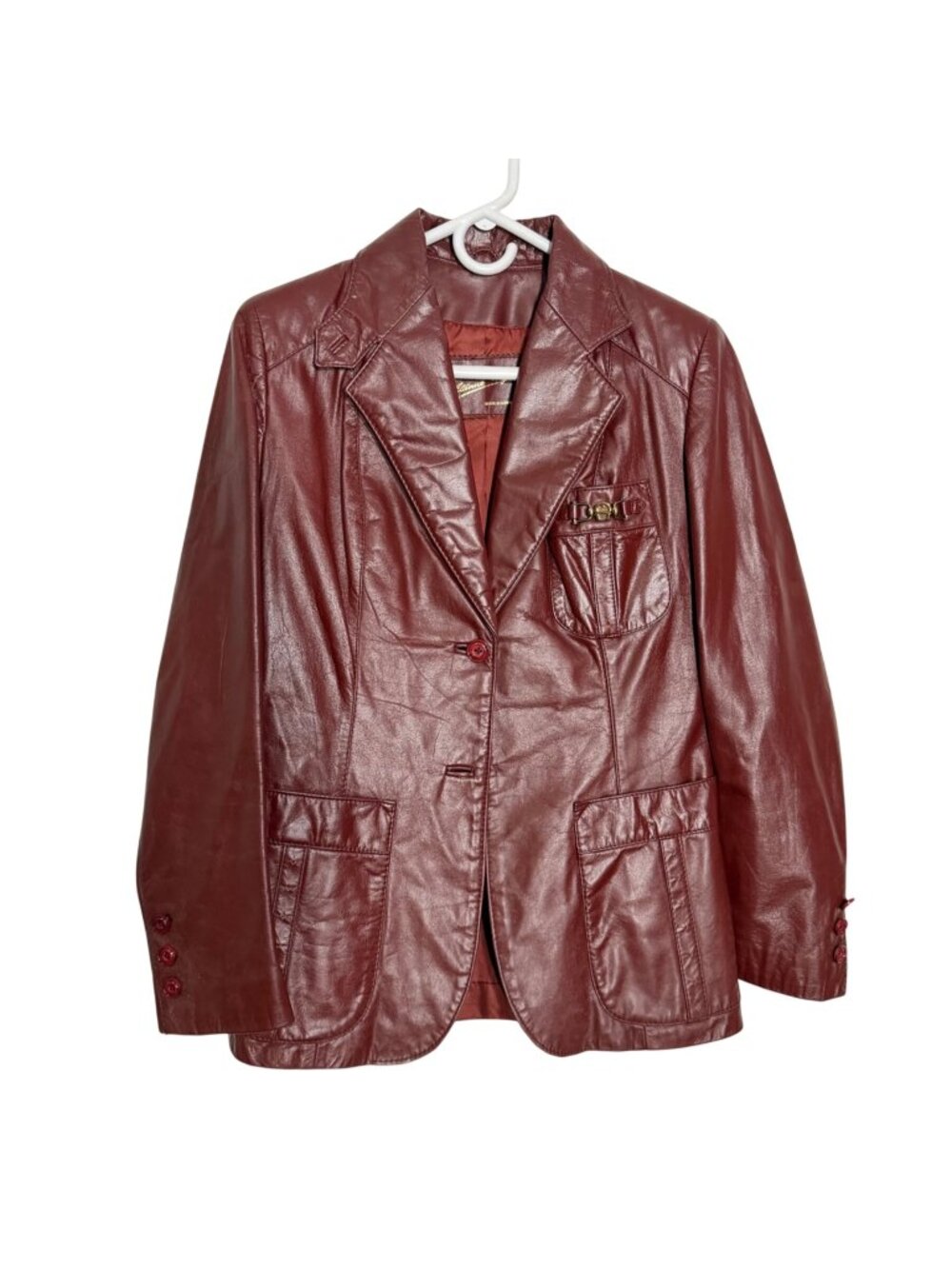 Vintage Etienne Aigner Oxblood Red Leather Blazer Jacket Womens Size 10